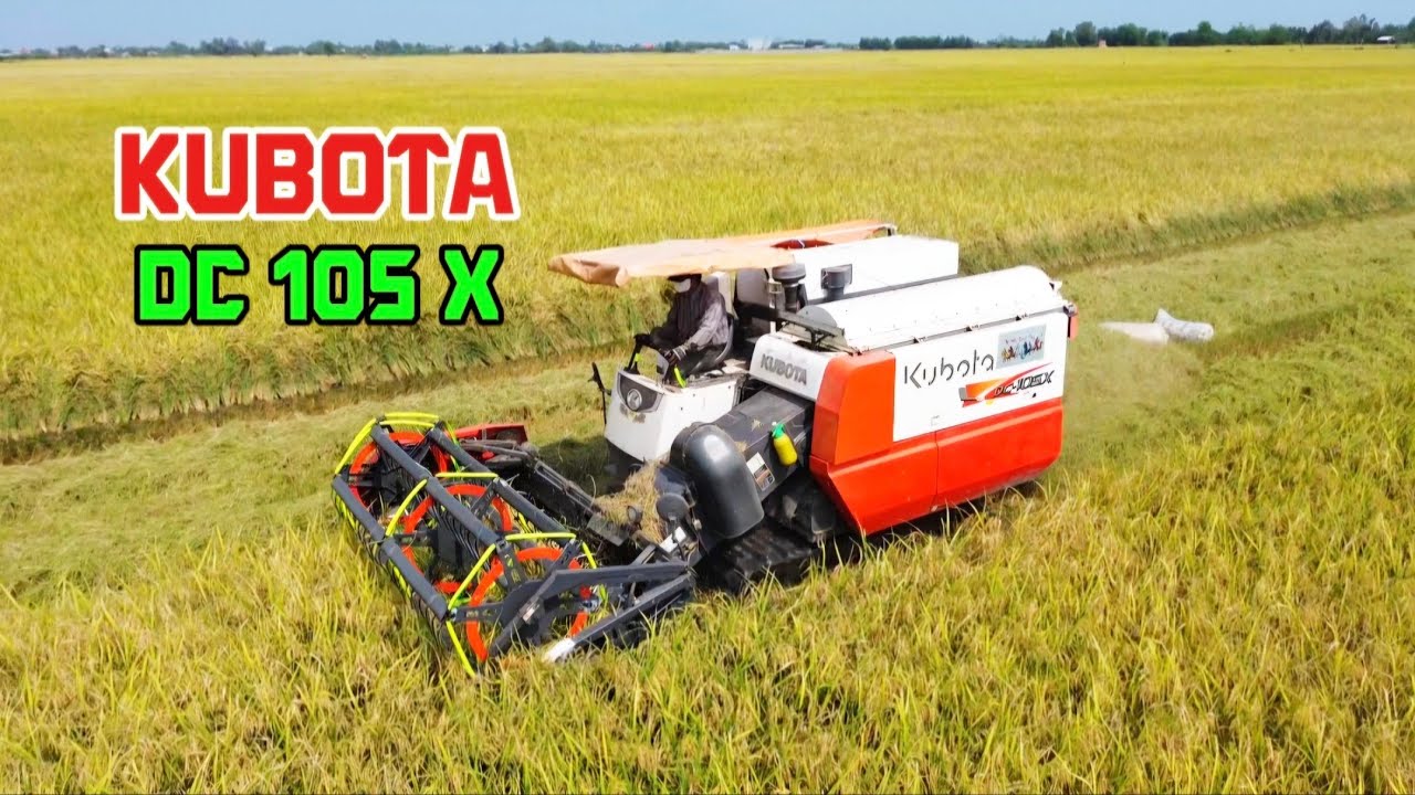 Cảnh máy cắt lúa kubota DC 105X