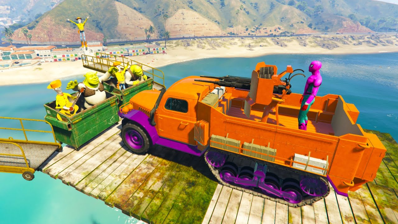GTA 5 Water Ragdolls Spiderman VS SHREK & WOODY Fails/Jumps | Euphoria Physics | Funny Moments