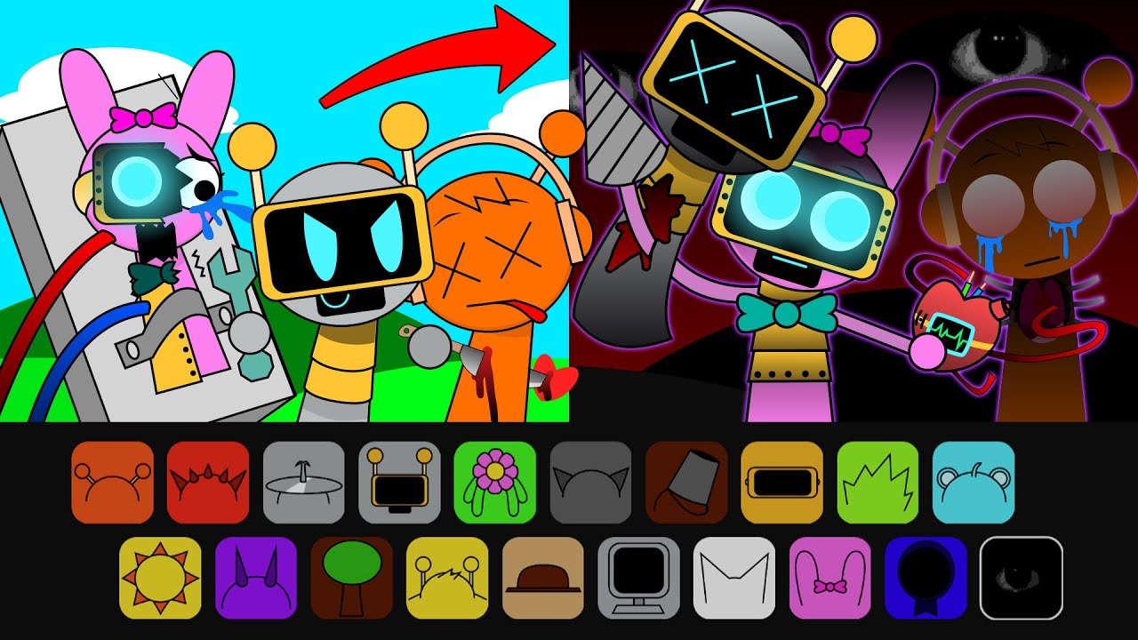 Sprunki Sinner Edition, But Pink Bot Steal Fun Bot's Heart + Sprunki Oren & Pinki Sad Story | New Oc