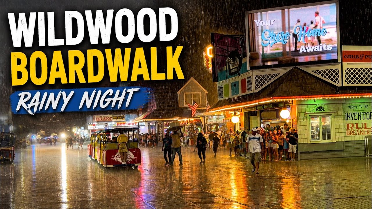 Wildwood Boardwalk in the Rain | Summer Storm at Night & Cloudy Day Walk (2026) 4K