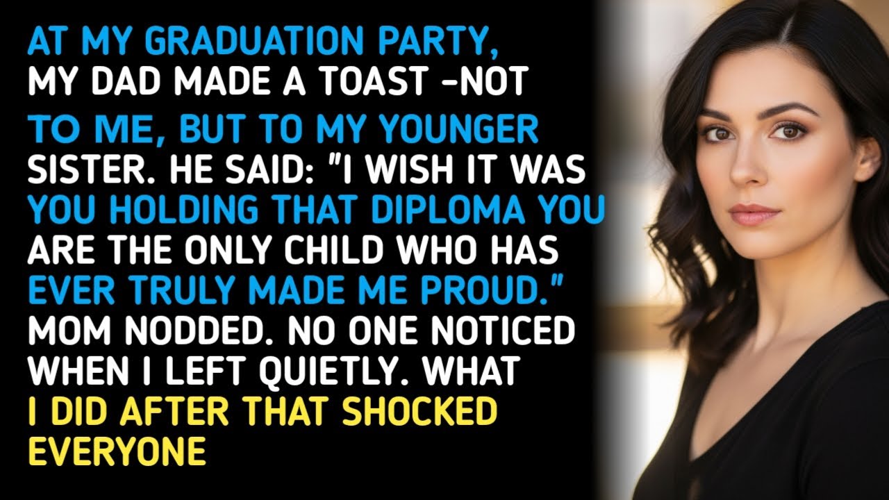 AT MY GRADUATION PARTY, MY DAD MADE A TOAST -NOT ΤΟ ΜΕ, BUT TO MY YOUNGER SISTER. HE SAID... 