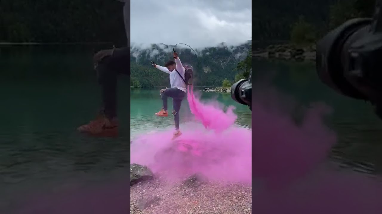 Pink jetpack on the lake