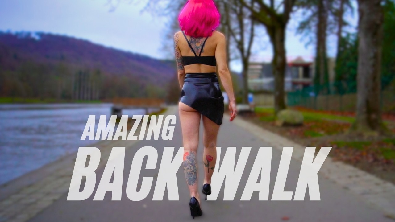 Shiny Asymmetric Latex Skirt – Stunning Back View Walk ✨