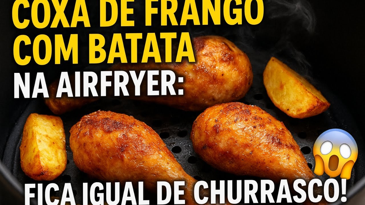 “COXA DE FRANGO COM BATATA NA AIRFRYER: FICA IGUAL DE CHURRASCO! 😱 CROCANTE E SUCULENTA!”