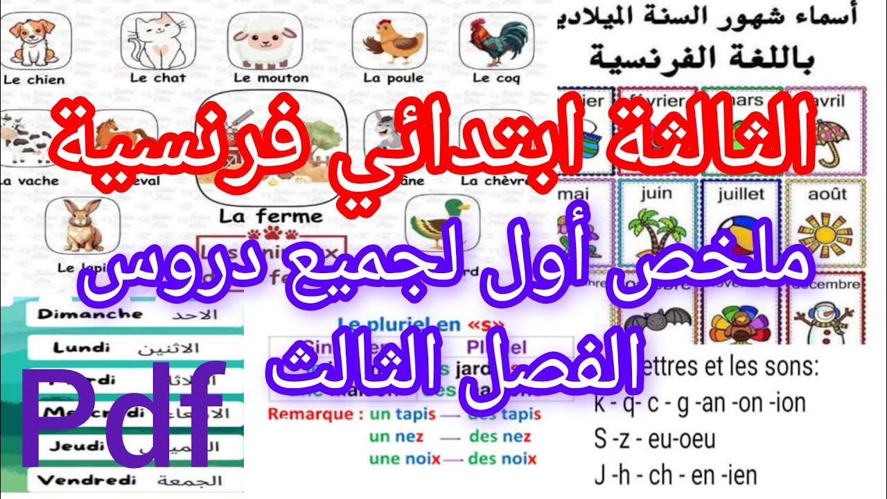 ملخص دروس الفرنسية للفصل الثالث للسنة الثالثة ابتدائي