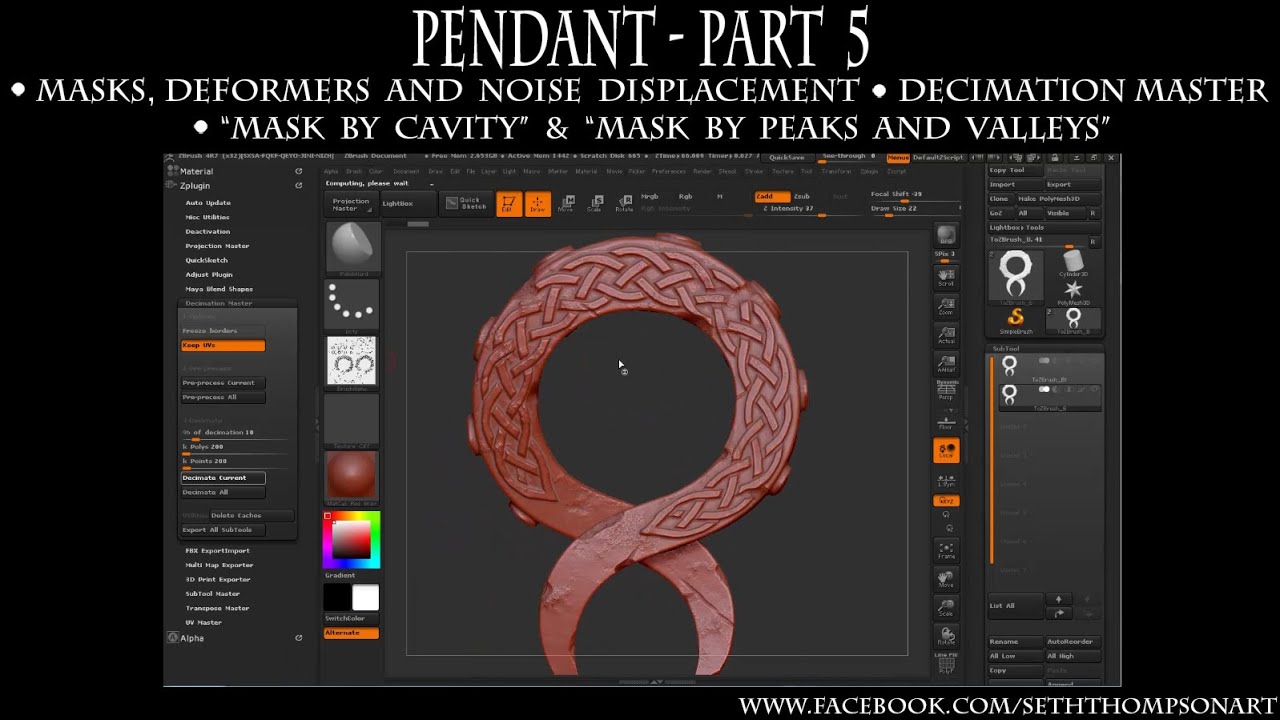 Pendant Part 5 - ZBrush - Sculpting with masks