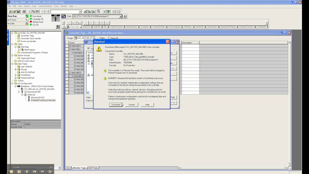 JVL MAC400 Ethernet/IP comunication to ControlLogix PLC