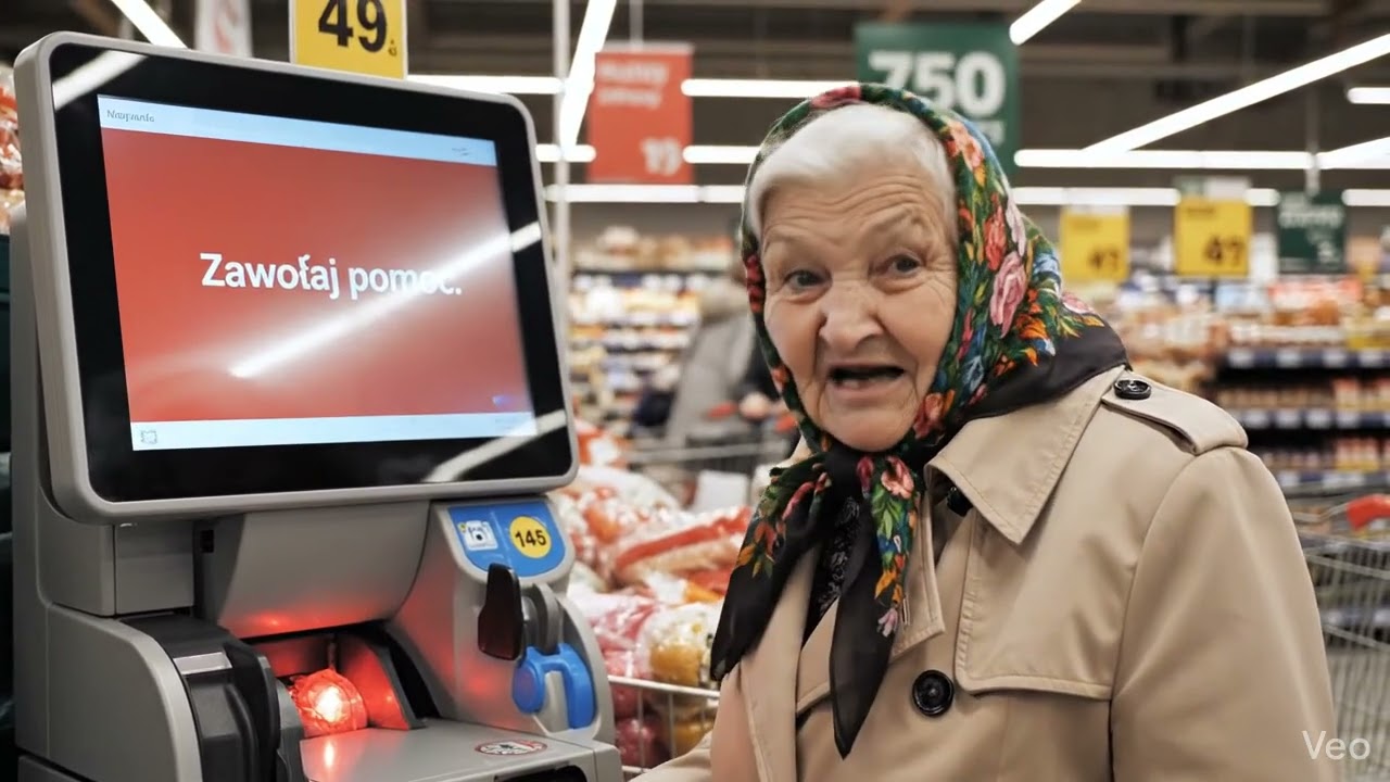 Babcia i kasa samoobsługowa