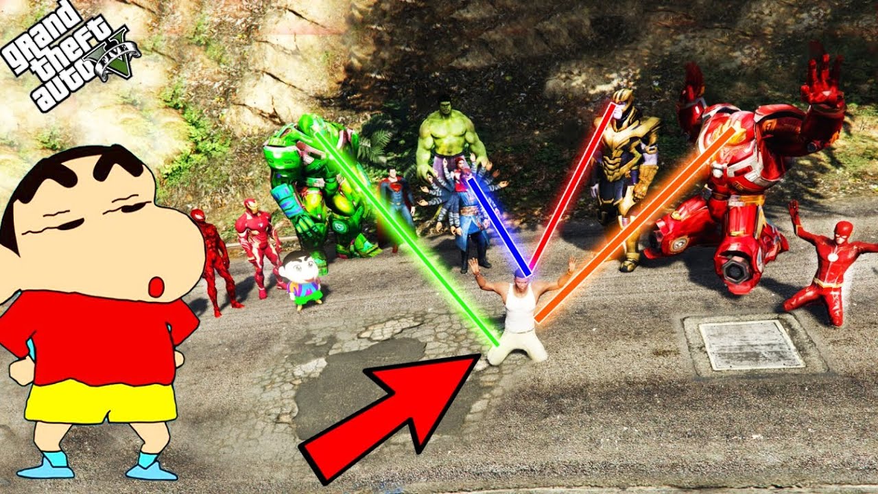 GTA 5 : SHINCHAN & Avengers Army VS Thanos in GTA 5 ! | Techerz