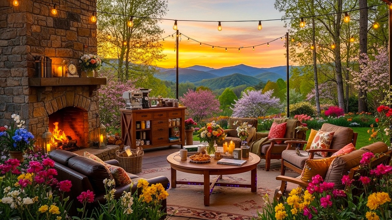 🌿 Mountain Cabin Spring Jazz (NO MID-ROLL ADS) – Cozy Fireplace Piano for Study, Work & Relax