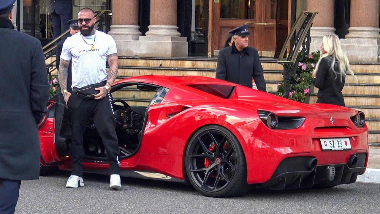 Muscle Mafia Boss arriving with his FERRARI 488 SPIDER at Hotel de Paris in Monaco!!