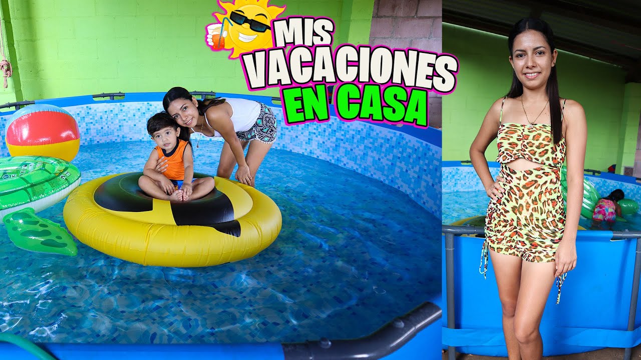 BAÑANDOME CON MI HERMANITO EN LA PISCINA GIGANTE (MIS VACACIONES EN CASA)