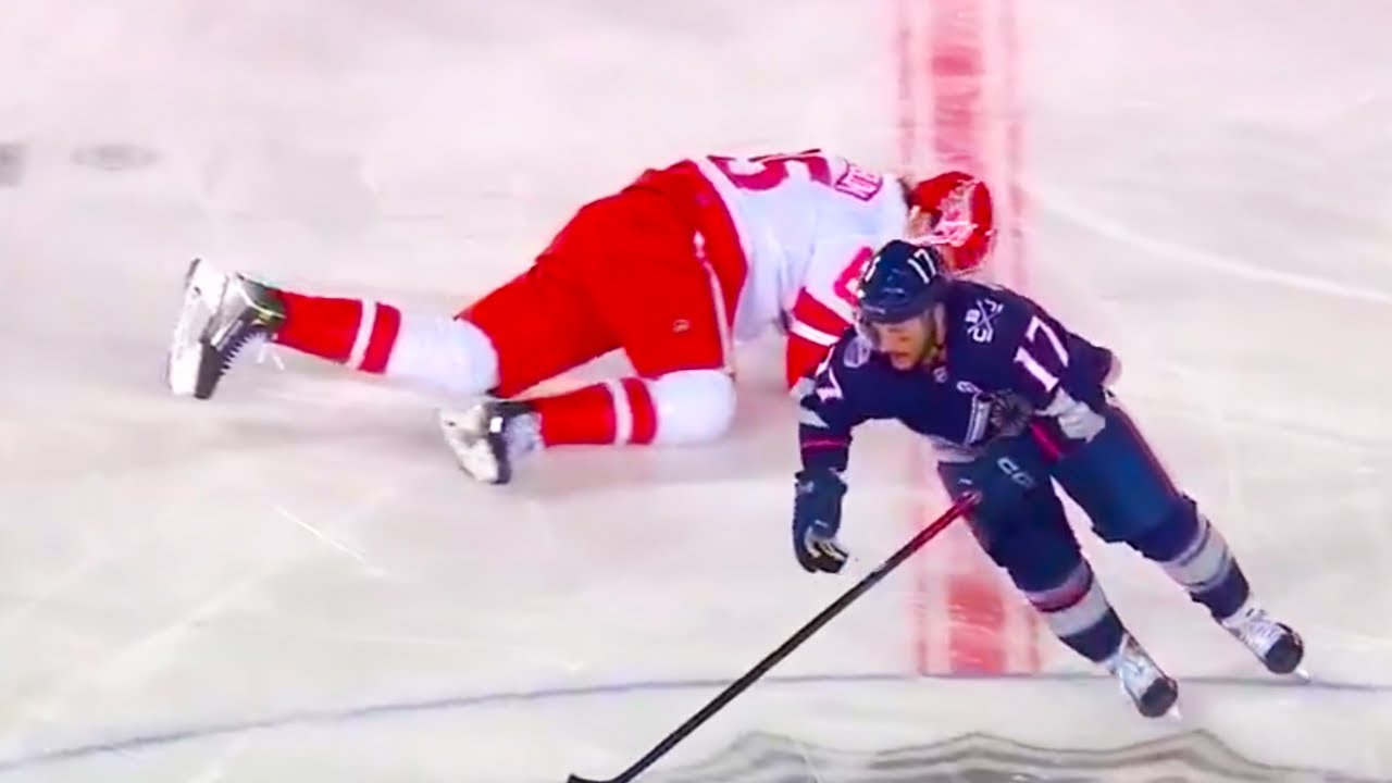 Justin Danforth Hit on Elmer Soderblom | Red Wings v Blue Jackets Stadium Series 2025 NHL Highlights