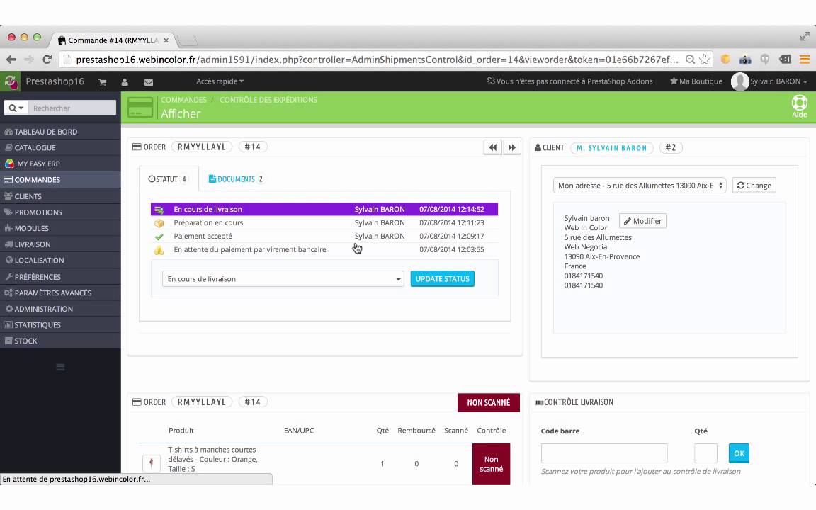 Démonstration du module Contrôle de commandes avant expédition (douchette) pour Prestashop