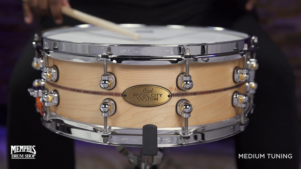 Pearl 14x5 Music City Custom Solid Maple Snare Drum with Kingwood Center Inlay (MCCM1450S-C1001)