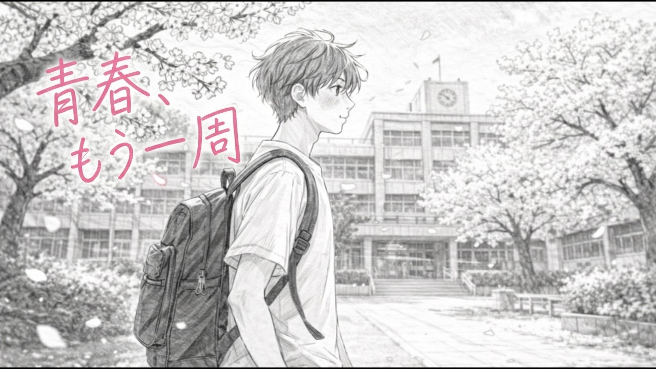 「青春、もう一周」AIアニメMV｜桜舞い散る春と青春の記憶（オリジナル曲）