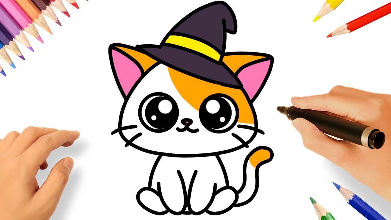 COMO DESENHAR UM GATINHO DE HALLOWEEN FÁCIL 😻❤️