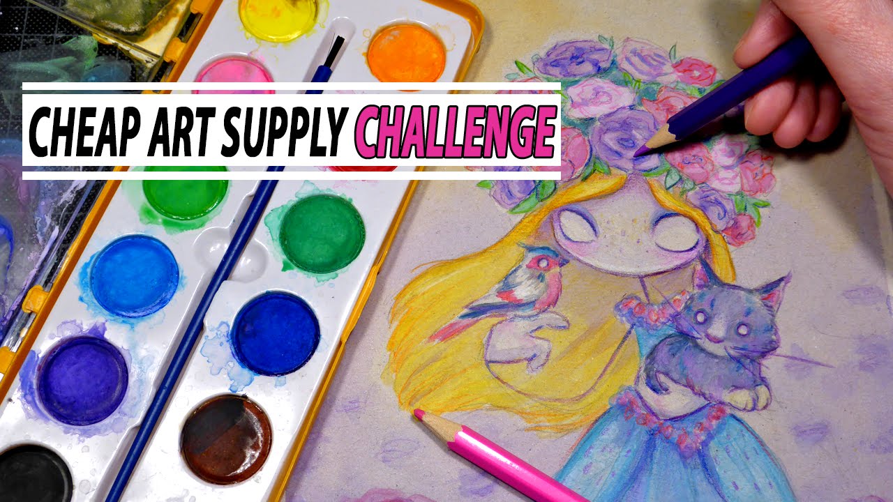 CHEAP ART SUPPLY CHALLENGE - watercolor + colored pencil