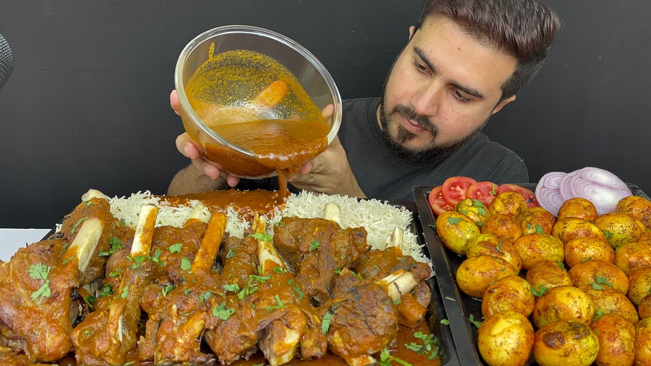 ASMR; EATING SPICY MUTTON CURRY+EGGS WITH RICE || REAL MUKBANG(NO TALKING)