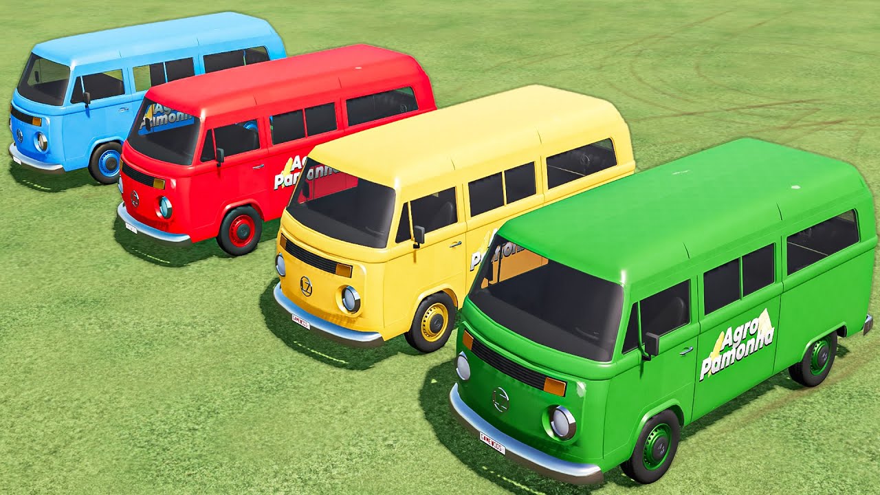 Mini Bus of Colors! Transport KOMBI Bus to Amimal Farm with Truck! Farming Simulator 22