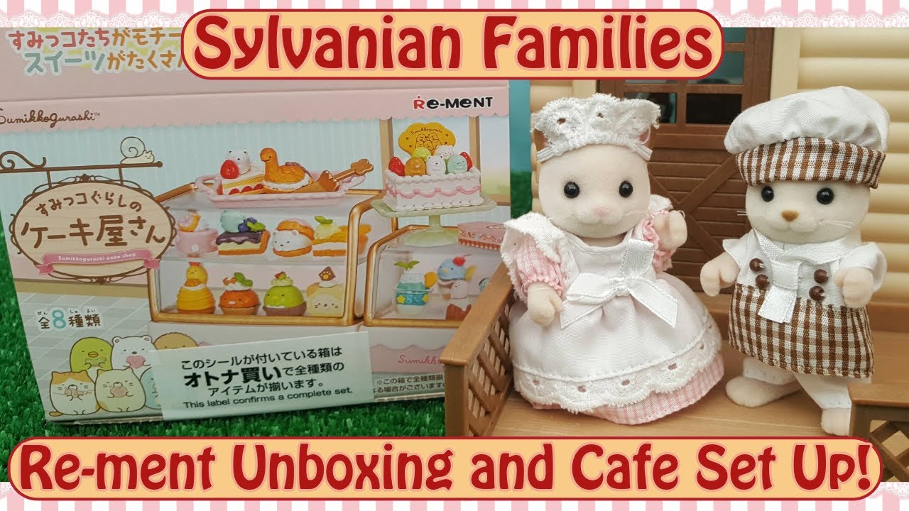 Re-ment Sumikko Gurashi Cake Shop Unboxing and setting up a Sylvanian Families Pop-Up Café Scene!