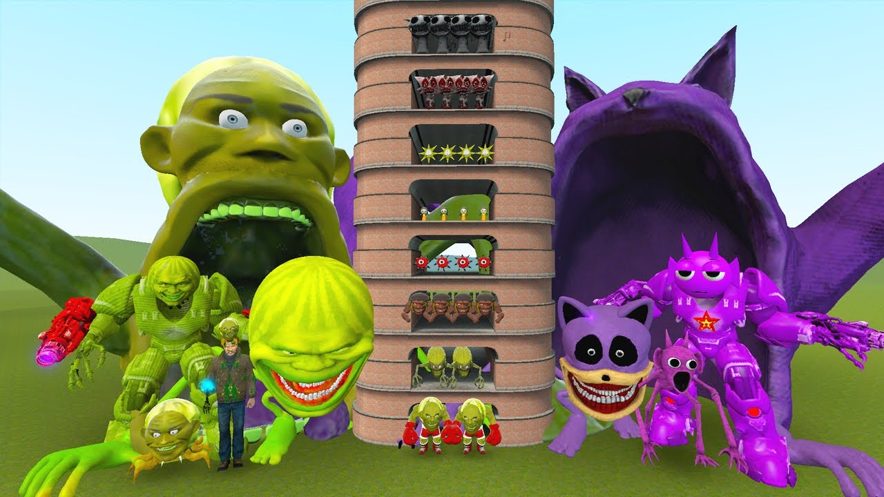 TALLGRASS LITTLE TO BIG ALL LIN GANG MELON FAMILY VS ALL DURPLE SPRUNKI PHASES 1 - 10 in GMod!