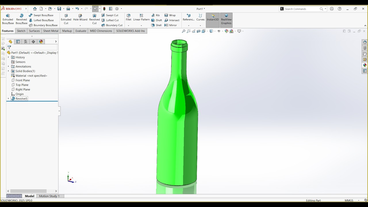 Bottle modelling, SolidWorks Tutorial | Mechanical Design & 3D CAD – SolidWorks ProLab