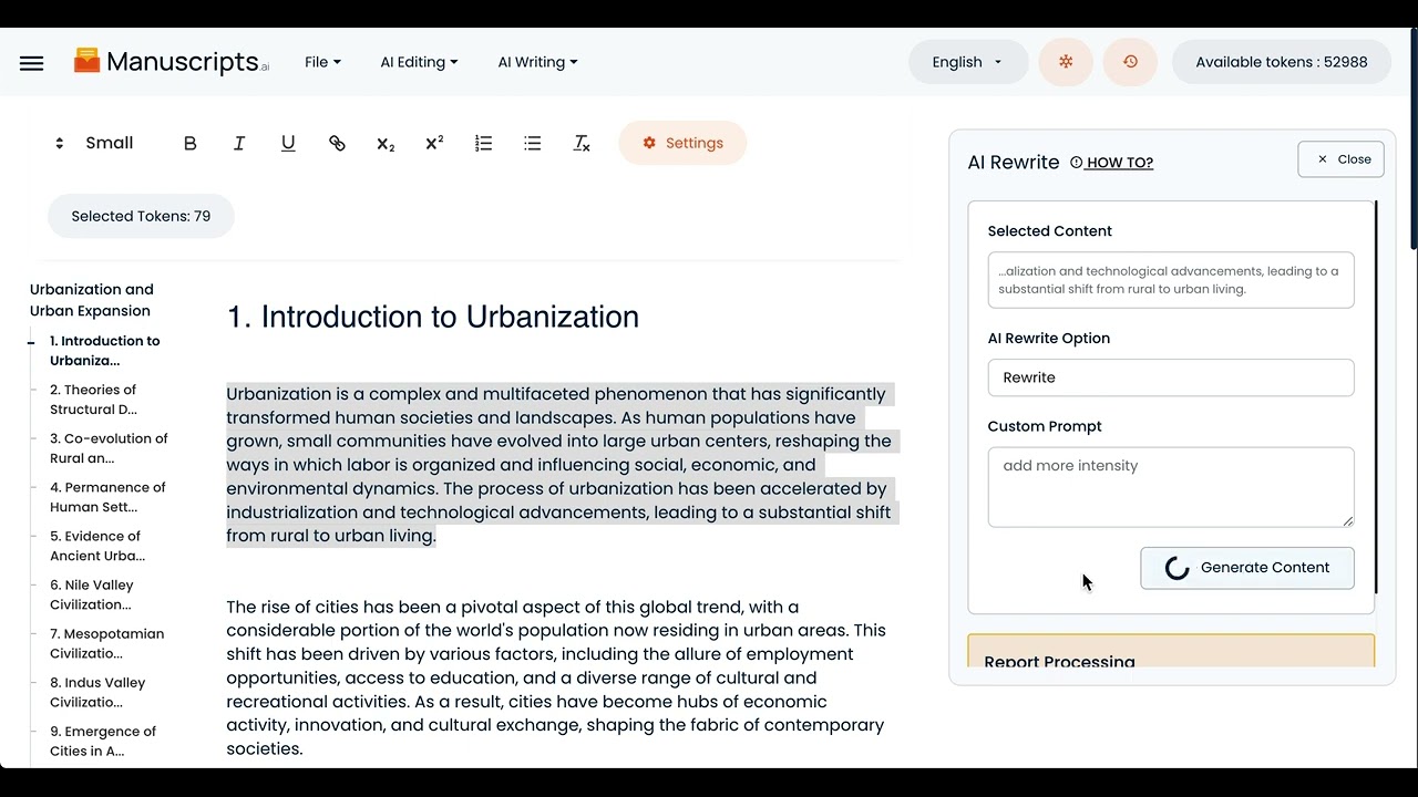Manuscripts.ai - How To AI Rewrite Using Selection Tools ?