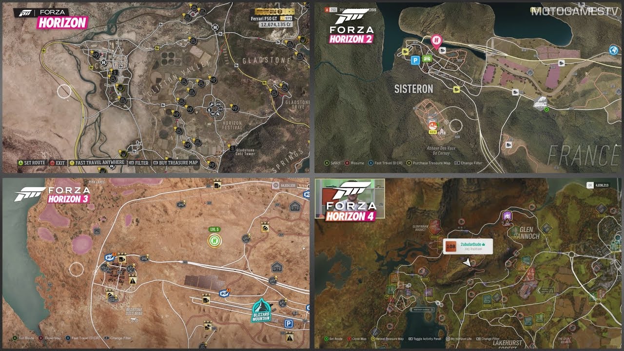 All Forza Horizon Games - World Map Comparison (Forza Horizon - Forza Horizon 4)