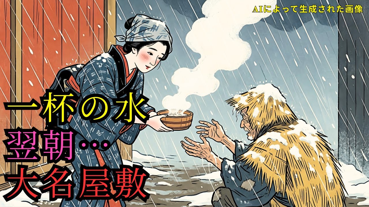雪の夜、乞食に与えた一杯の水――翌朝、貧しい娘は大名屋敷の門前に跪いていた | 野談 | 伝説 | 昔話 | 説話 | 民話