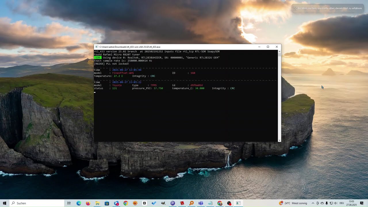 Receiving 433 MHz signals with rtl_433 on Windows | RTL-SDR dongle
