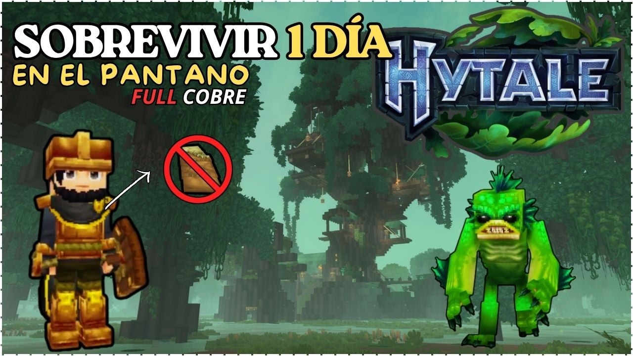 SOBREVIVIR 1 DIA y 1 NOCHE en EL PANTANO DE HYTALE con ARMADURAS y ARMAS de COBRE - SIN DORMIR.