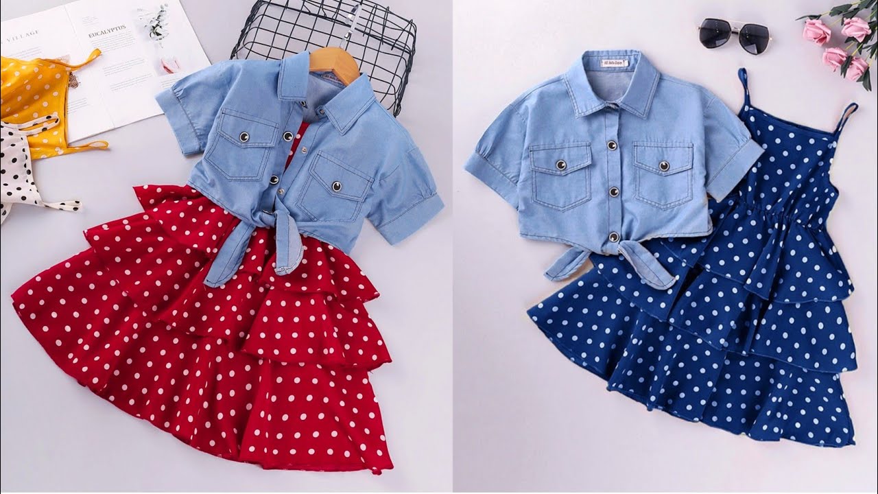 Elastic Waist Layer Baby Frock With Tie-Knot Short Sleeve Jacket Cutting and Stitching