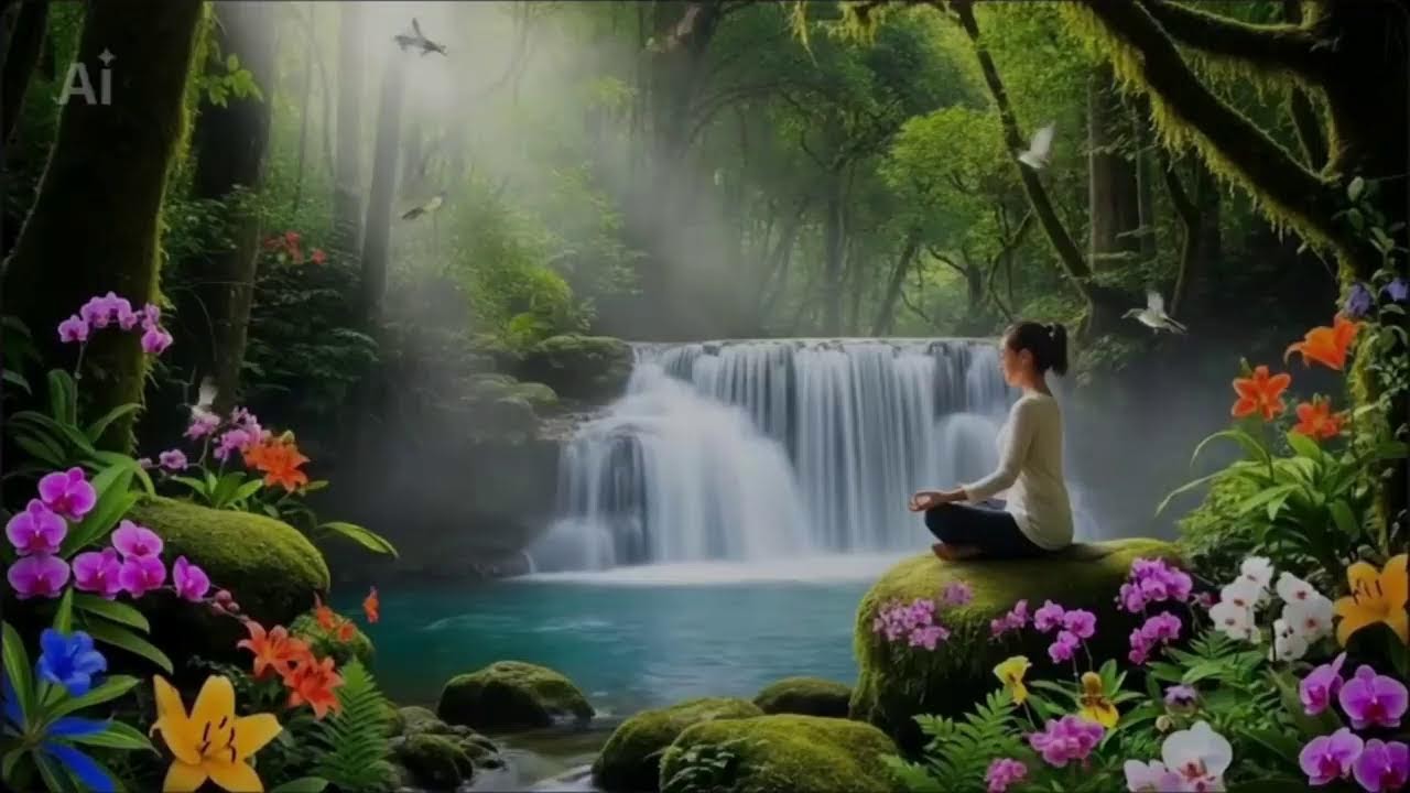 Zen Ghibli Relax (Realistic Edition) 🧘‍♀️ | Meditation by Waterfall with Spiritual Aura | Healing