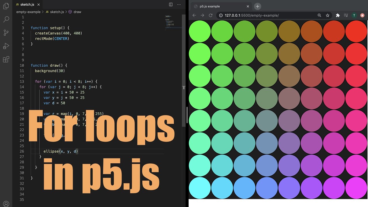 How to generate multiple objects with a for loop in p5.js | tutorial #6