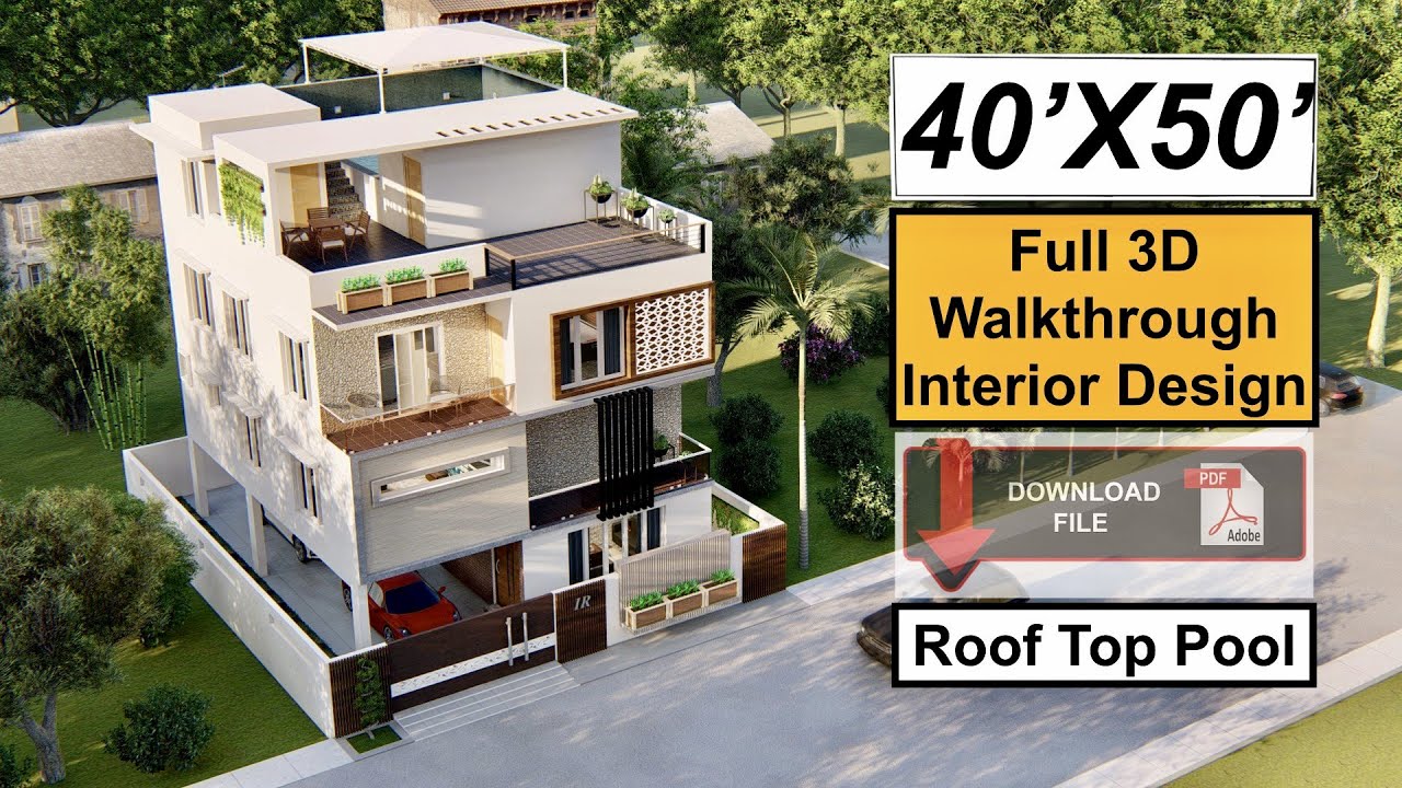 40X50 Feet Split Level House Design with Interior | Roof Top Swimming Pool | 2000 Sqft House Design