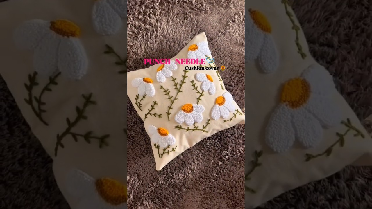 Watch a simple cushion turn into art with punch needle magic! 🧵✨ #DIY #youtubeshorts #shorts