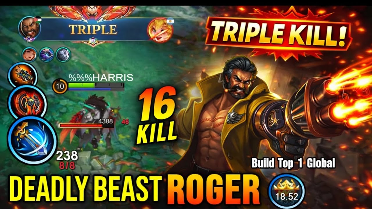 Unstoppable Roger!! 16 kills Gameplay in Rank high damage build and combo!!
