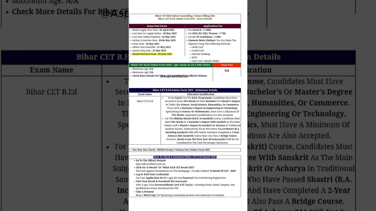 Bihar CET BEd Online Counselling / Choice Filling 2025