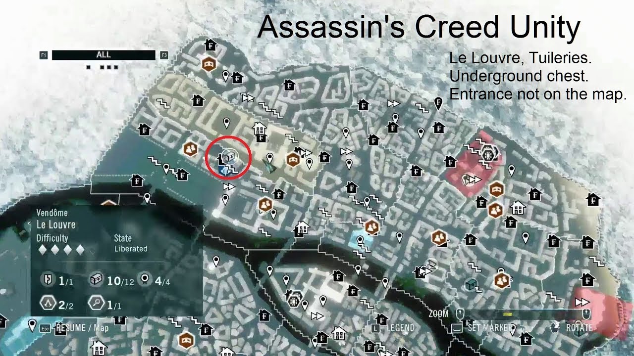 Assassin's Creed Unity, Le Louvre, Tuileries, hard to find chest underground | Reupload