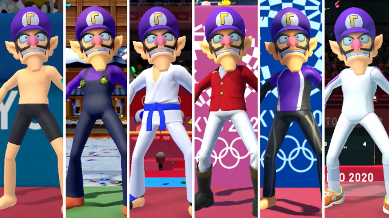 Mario & Sonic at the Olympic Games Tokyo 2020 - All Waluigi Outfits