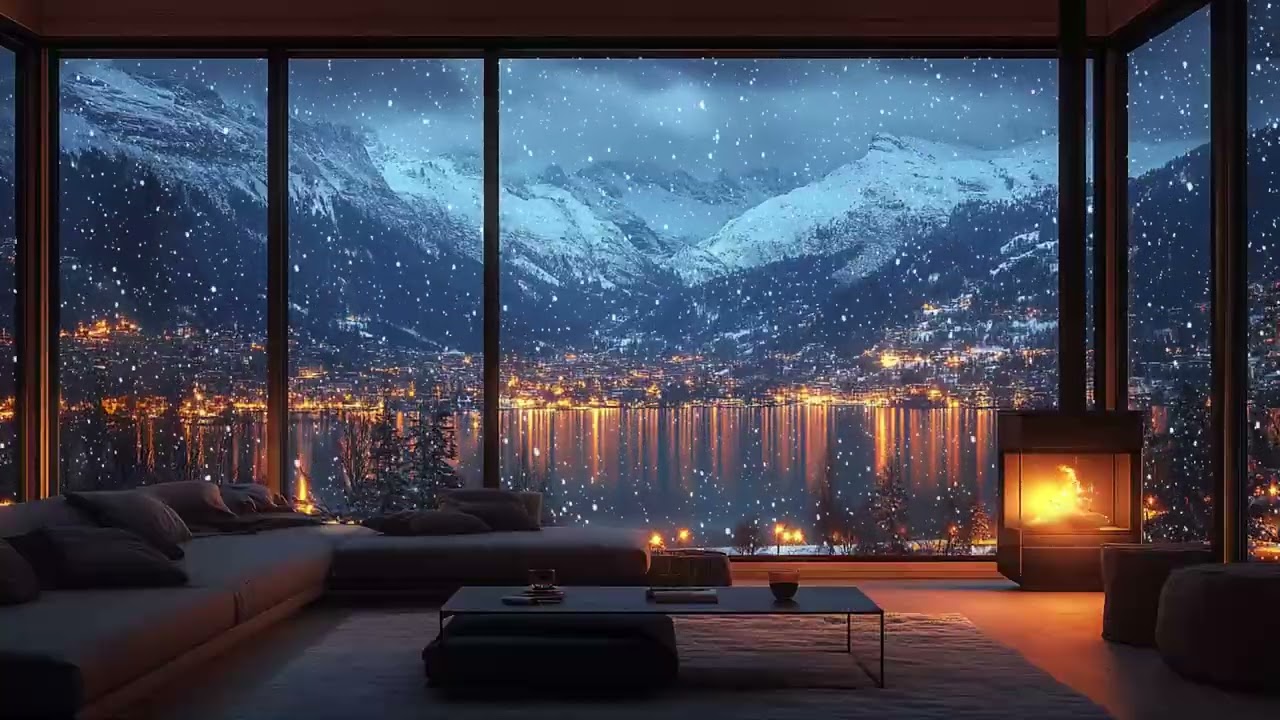 Quiet Winter Night ASMR | Soft Snowfall & Crackling Fireplace for Deep Sleep