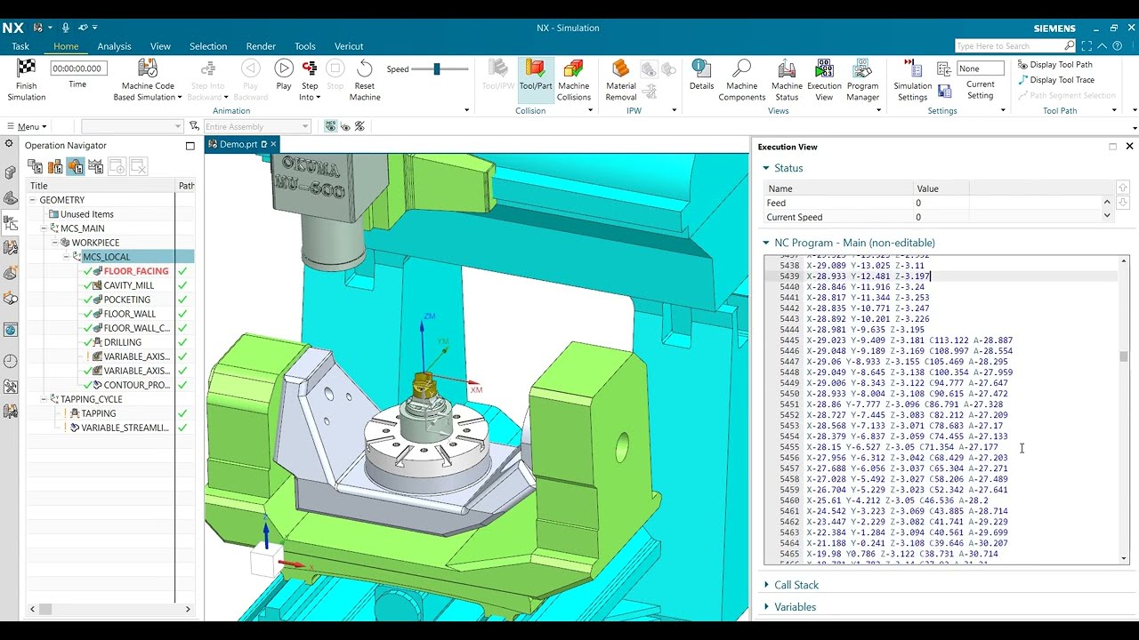 Siemens NXcam Post Processor for Okuma MU400/500VA 5axis with Machine Simulation