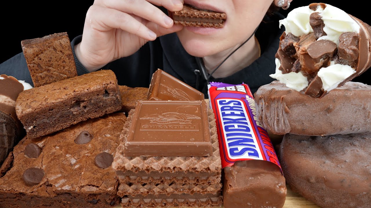 ASMR Chocolate Brownie Desserts *Milka, Ferrero, Snickers Ice Cream Bar, Ghirardelli, Ice Cream Cone