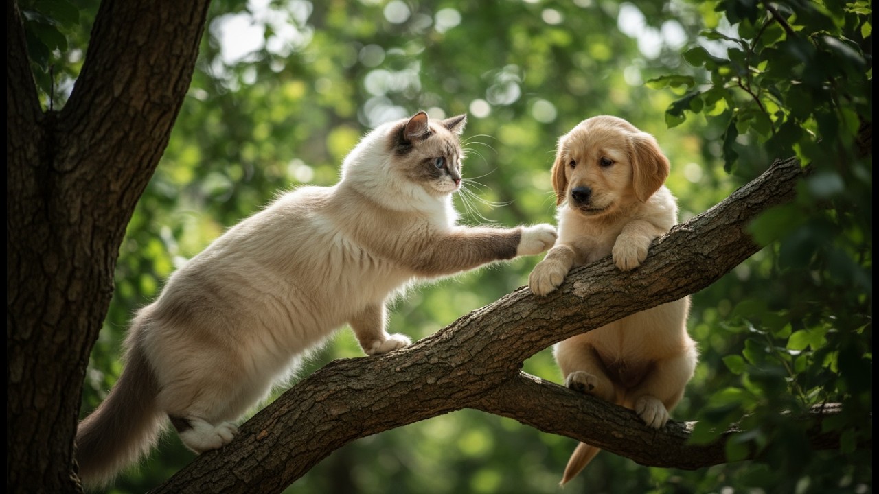 brave ragdoll cat ragdoll cat hero saves golden retriever puppy