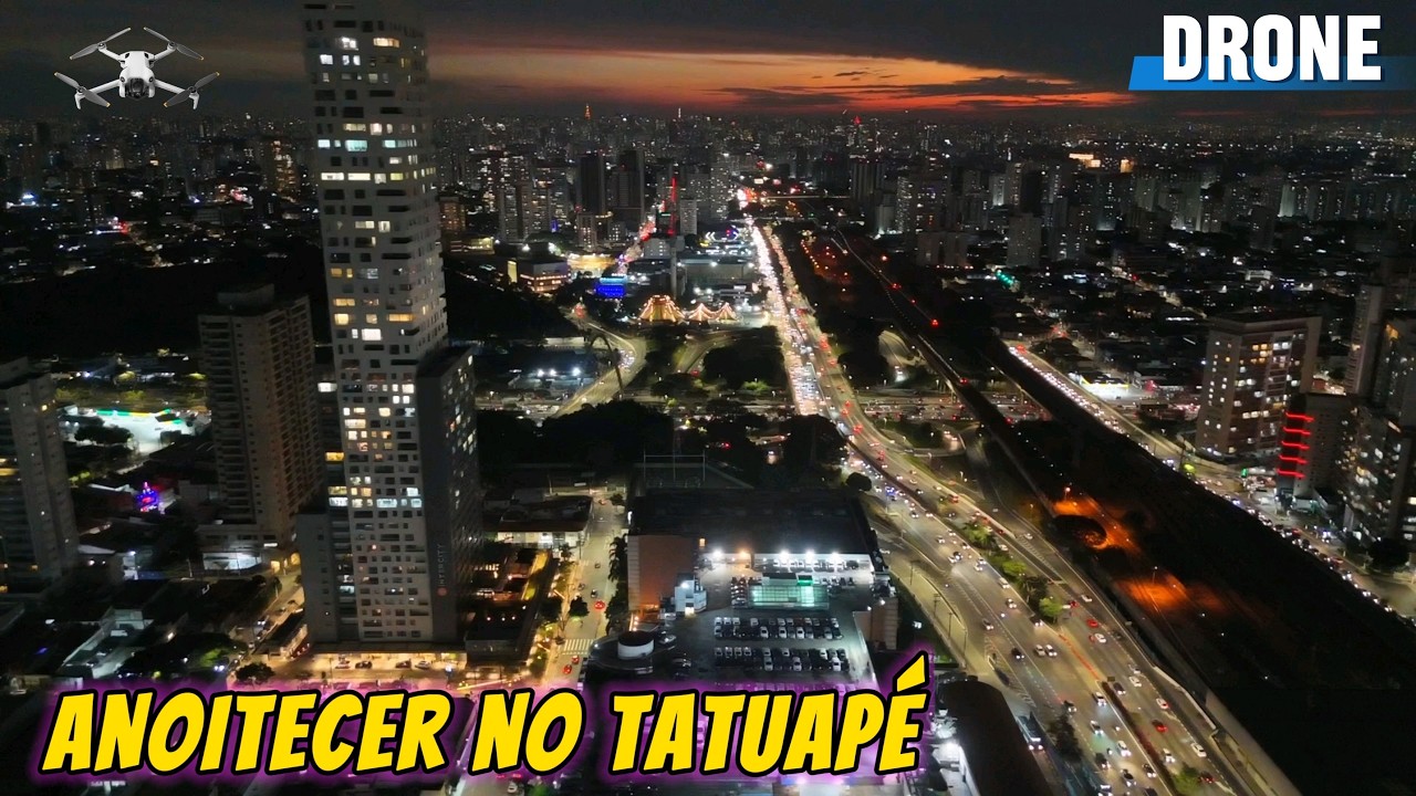 Drone mostra o anoitecer no Tatuapé (Platina 220 e arredores) - Zona Leste de São Paulo