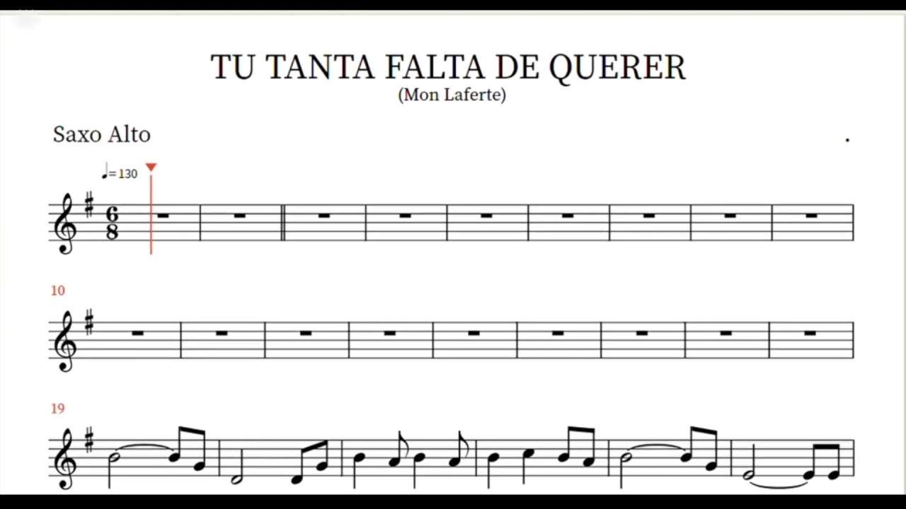 Tu tanta falta de querer - Mon Laferte - (Karaoke) Partitura para Saxo Alto