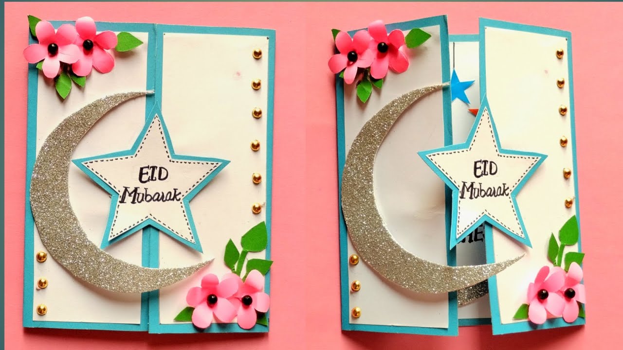 Handmade Eid Greeting Card / Beautiful Card For Eid /Eid Mubarak Card bnanay ka trika