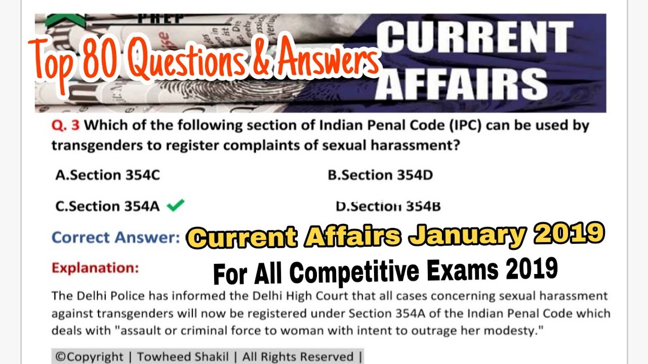 Top 80 Questions & Answers | January 2019 Current Affairs | MCQs 2019 |