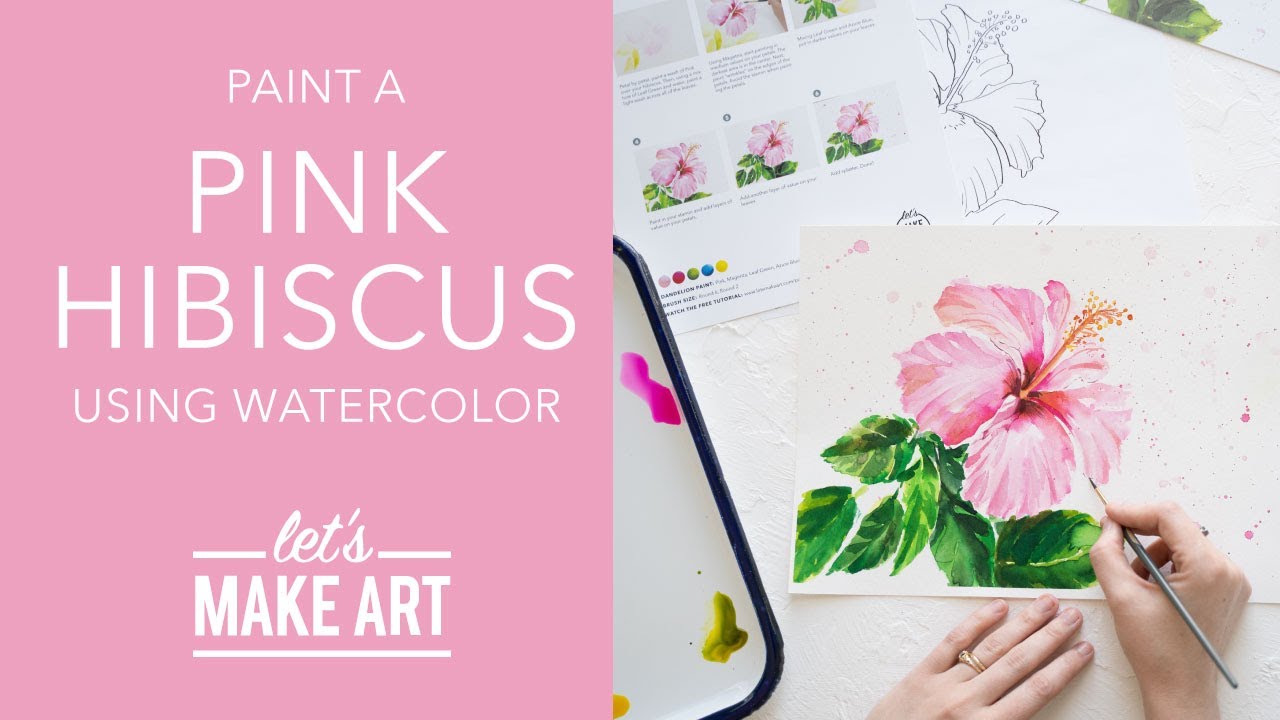 Let's Paint a Pink Hibiscus Flower 🌺Easy Watercolor Flowers Painting by Sarah Cray of Let's Make Art